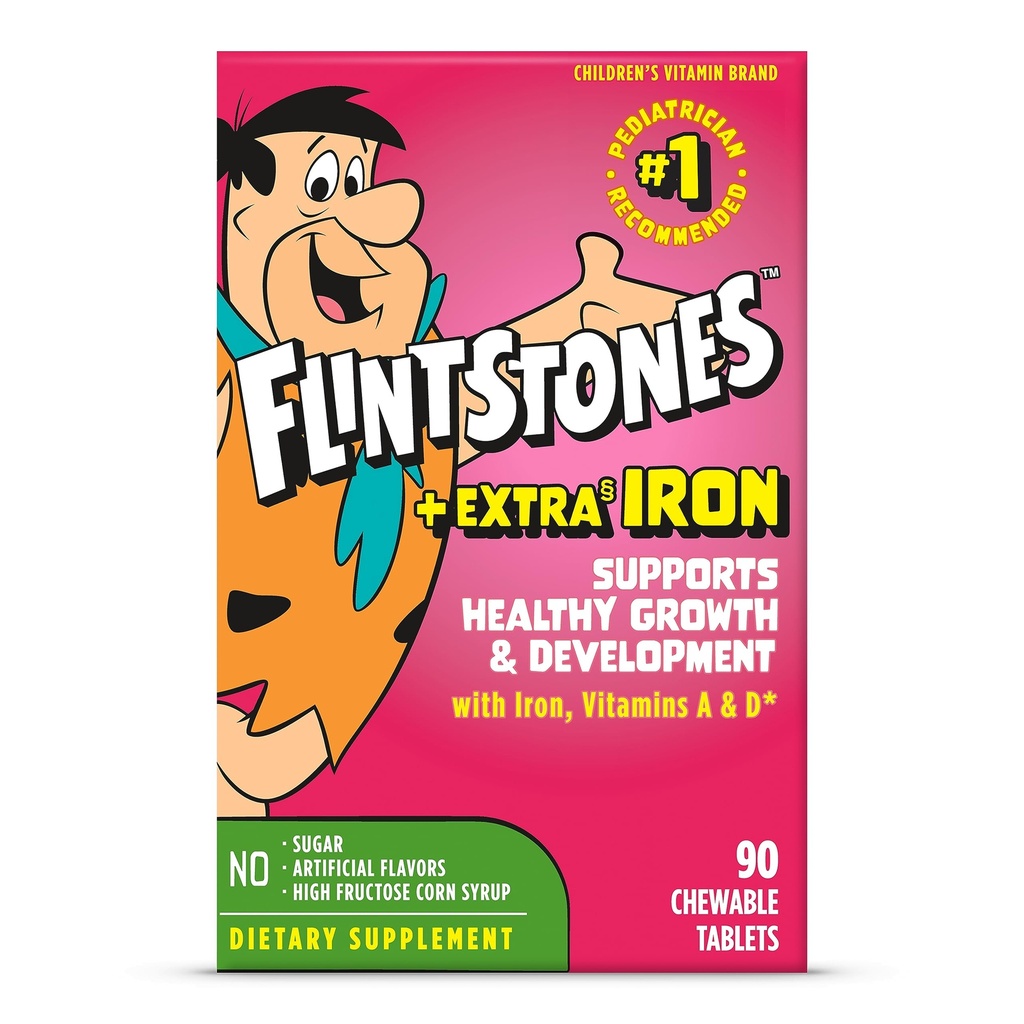 Flintstones enfants à croquer Multivitamine avec vitamine C, D, B12 et fer pour les tout-petits, 90 Compte