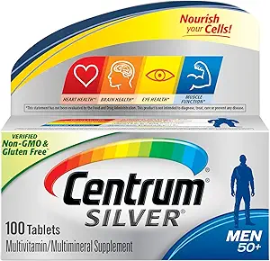 Centrum Silver Multivitamin per Men 50 Plus, Multivitamin/Multimineral Supplemento con Vitamina D3, B Vitamine e Zinco, Senza Glutine, Ingredienti Non OGM - 100 Conte