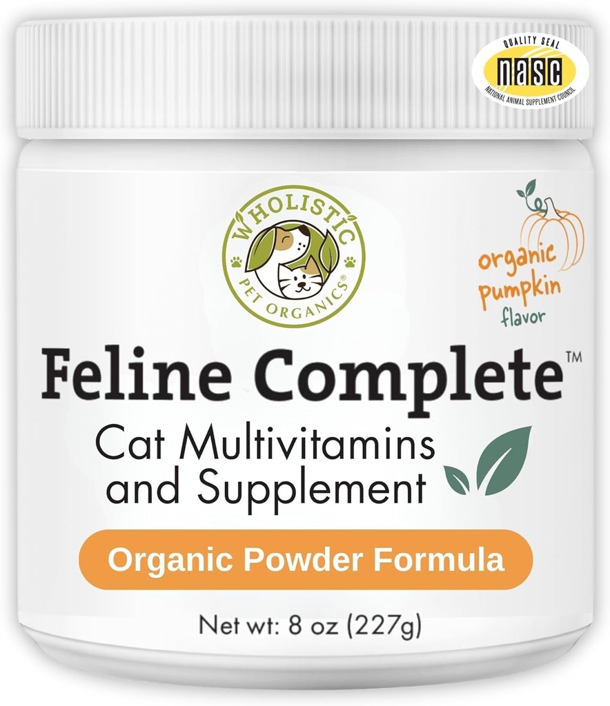 Wholistic Pet Organics Feline Komplette Bio-Kürbis - 8 Oz - Multivitamin & Probiotisches Pulver für Katzen - Natürliche Katze Nahrung & Verdauungsunterstützung