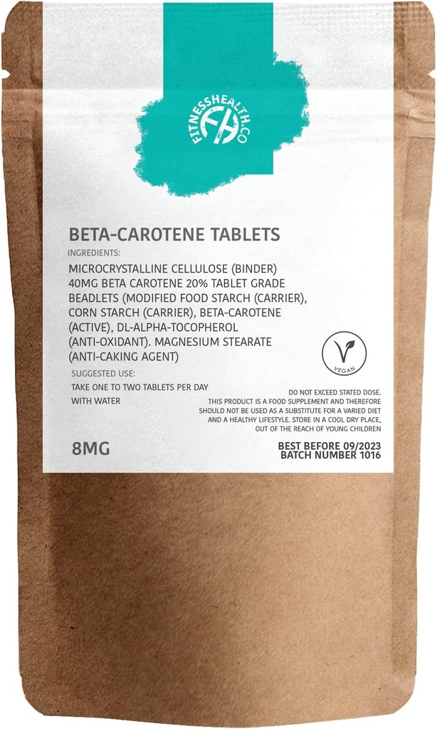 Fitness-Gesundheit Beta-Carotene 8MG 120 Tabletten - Reine Quelle von Vitamin A - Gesundes Haut- & Resistant-System - Gerbbeschleuniger - Gluten & GMO-frei