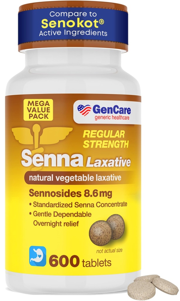GenCare Senna Laxative 600 Comprimés Senna 8.6mg Comprimés avec Sennosides Naturels. Meilleur Endroit Pour Senokot