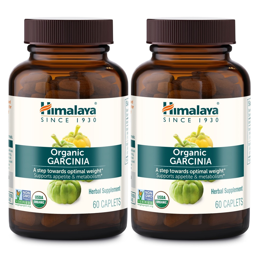 Himalaya Bio Garcinia Cambogia Kräuter-Ergänzung, Appetit-Unterstützung, Lipid Stoffwechsel, Gewicht-Unterstützung, USDA Organic, Non-GMO, Vegan, 600 mg, 60 Pflanzen-Based Caplets, 2 Pack