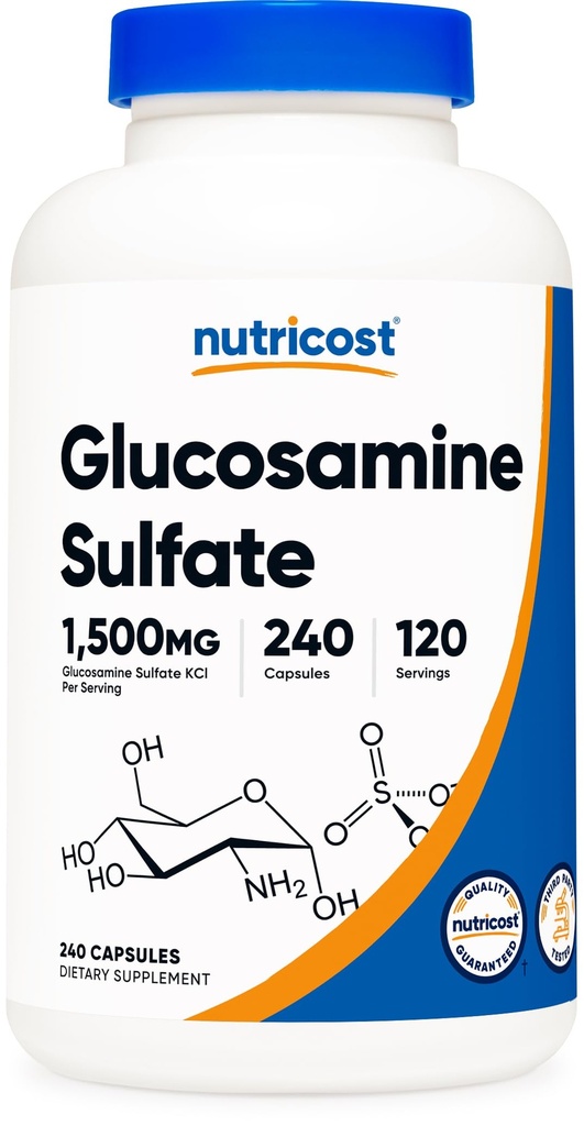 Nutricost Sulfate de glucosamine 1500mg, 240 gélules - 750mg Par gélule, sans gluten, sans OGM