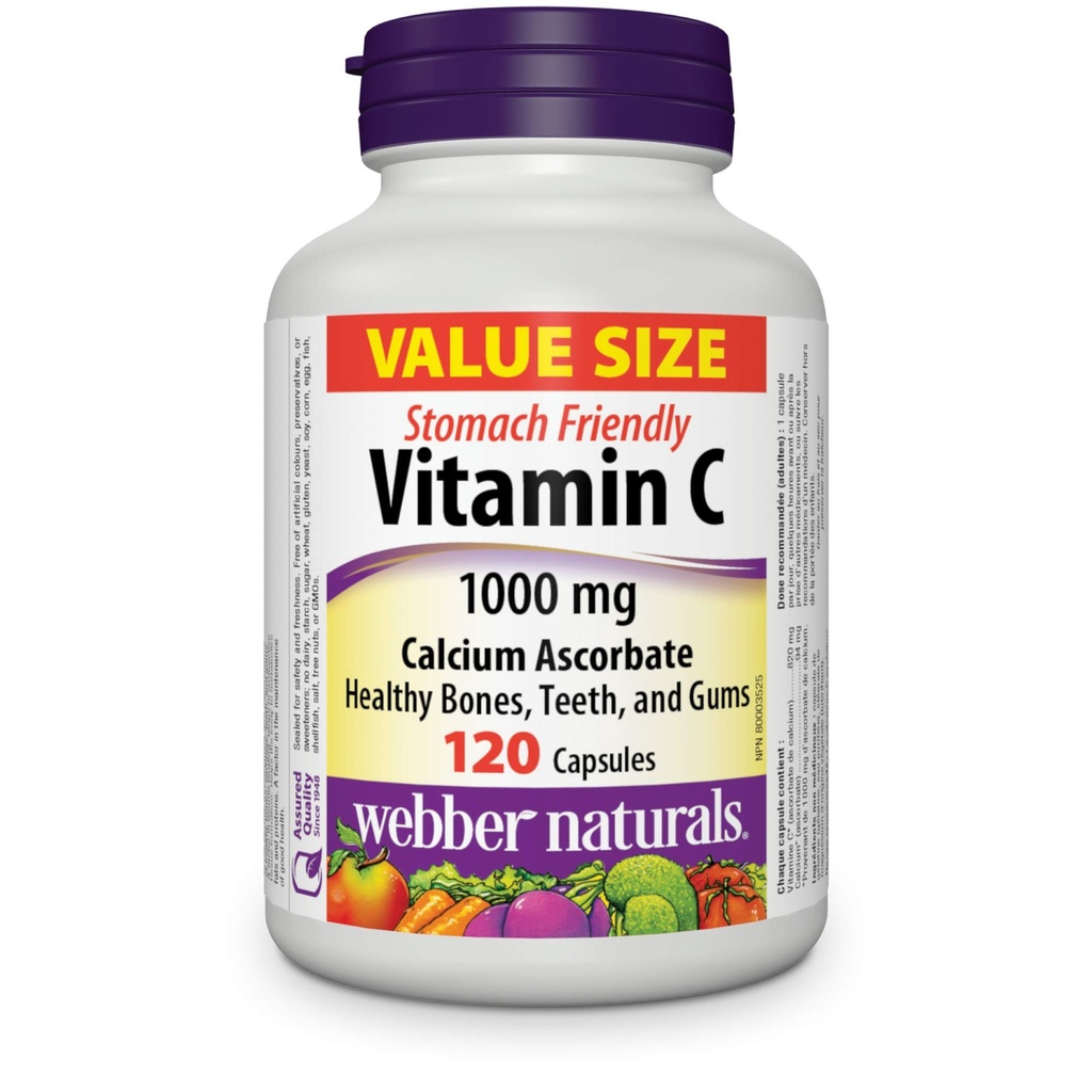 Webber Naturals Vitamin C Calcium Ascorbate 1000 mg · Stomach Friendly, 120 Kapseln