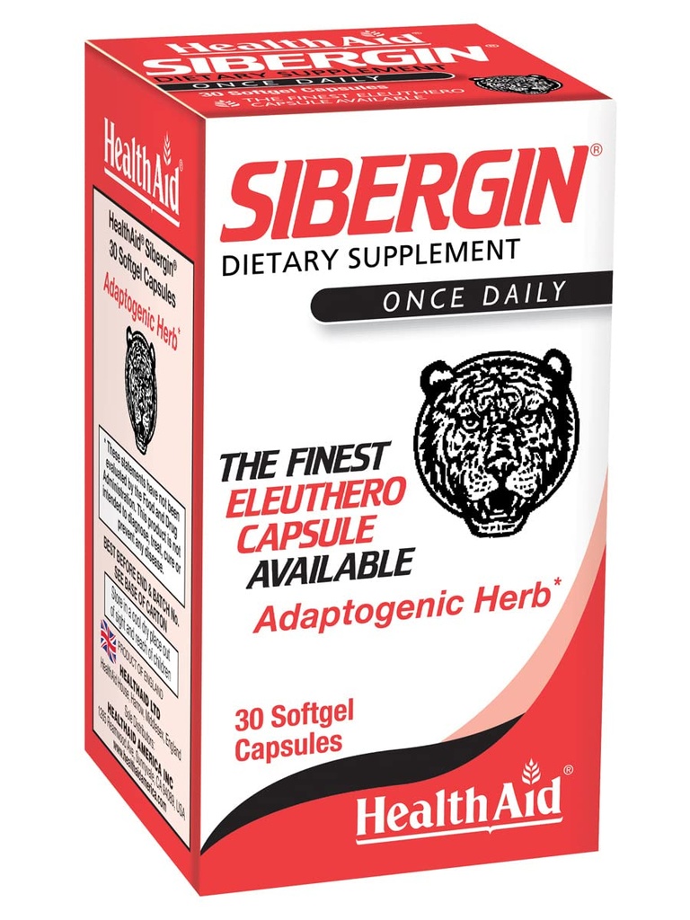 HealthAid Sibergin, Siberian Eleuthero, 30ct, Una volta Quotidiano, Soft Gel Capsule aiuta a combattere lo stress e la fatica, promuove Stamina e resistenza