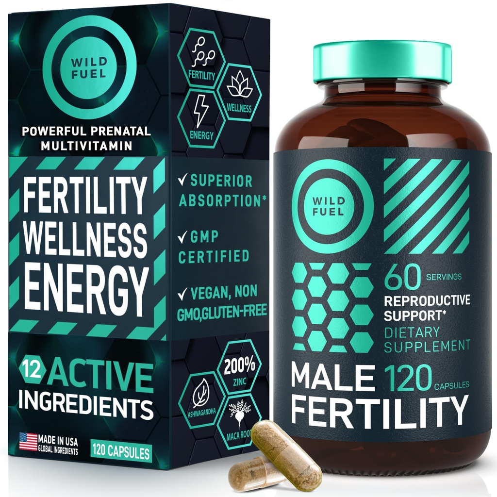 Fertilitätsergänzungsmittel für Männer Pränatales Vitamin - Maca Root, Ashwagandha, Zink, Plus Naturals - Empfängnis für ihn Männer Fruchtbarkeit Vitamine und männliche Fruchtbarkeitsunterstützung Ergänzungen - 120 Kapseln für 2 Monate
