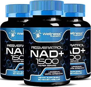 WELLNESS LABSRX NAD Supplemento, 1500mg - Liposomal NAD+ Integratore con Resveratrolo, NAD Plus Boosting - Support Cellular Health & Healthy Aging - Capsule Ultra Strength, USA Made - 3 Pack