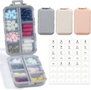 LANDNEOO 14 Grilles Pill Organizer Box with labels, Trousse de dispensateur de médicaments de voyage, Pocket Daily Pharmacie Contenant pour l'huile de poisson de stockage de supplément de vitamine, Khaki Rose Grey, 3 Pack