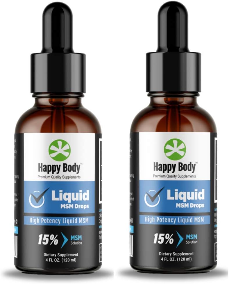 HAPPY BODY Liquid MSM Drops Der höchste MSM-Gehalt in einer flüssigen MSM-Ergänzung. Ideal für Oral & Topical Anwendungen - 1 x 4 fl. oz Flasche (2 Pack)
