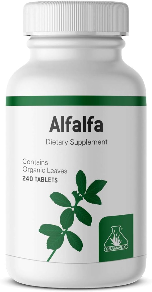 Graminex Alfalfa Tabletten - Non-GMO Green Superfood Supplement mit Vitaminen, Mineralien, Aminosäuren - 240 Tabletten