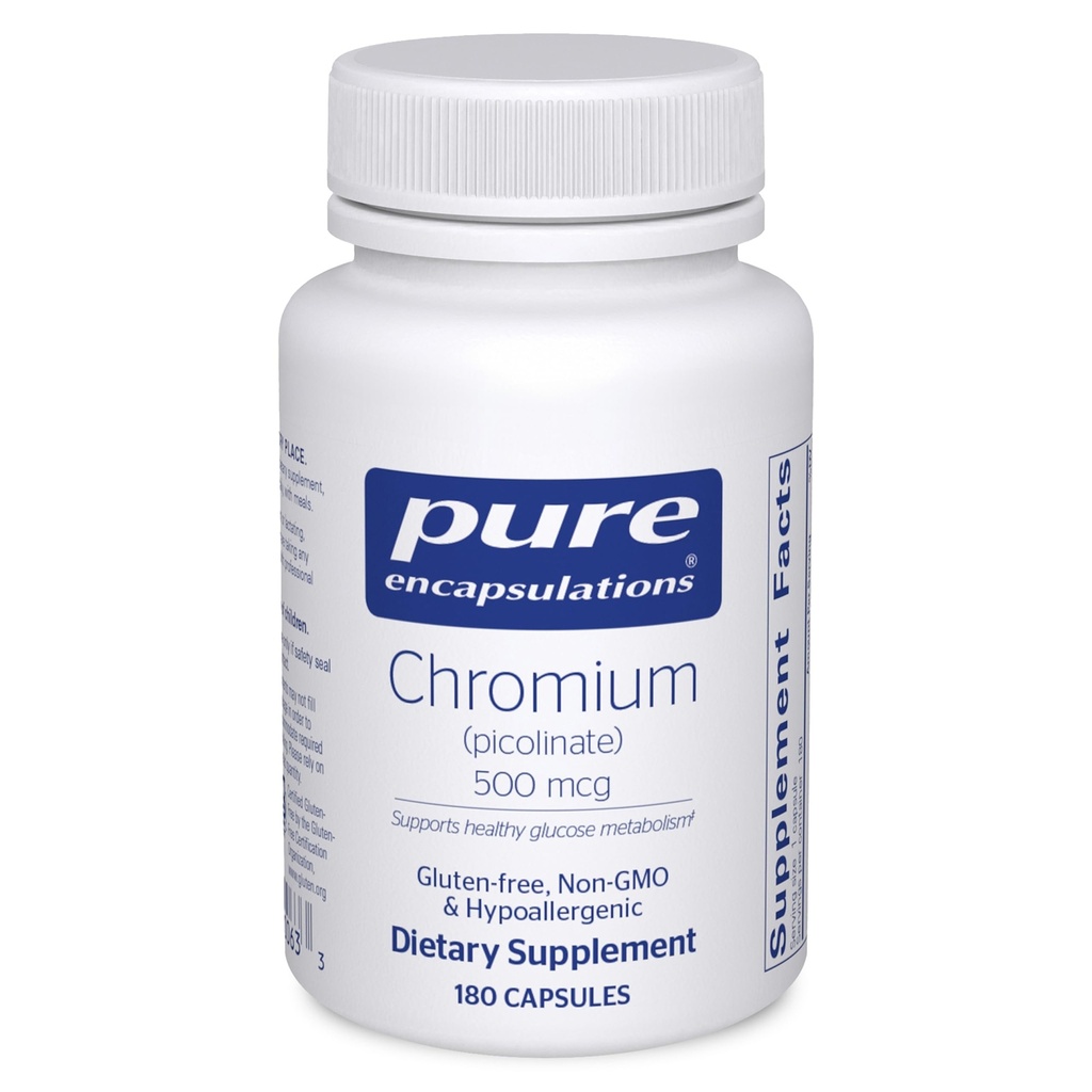 Pure Encapsulations Chrom (Picolinat) 500 mcg - für Lipid & Kohlenhydrat Metabolismus* - Mineralische Beilage - Superior Absorption Chromium Beilage - Vegan & Gluten Frei - 180 Kapseln