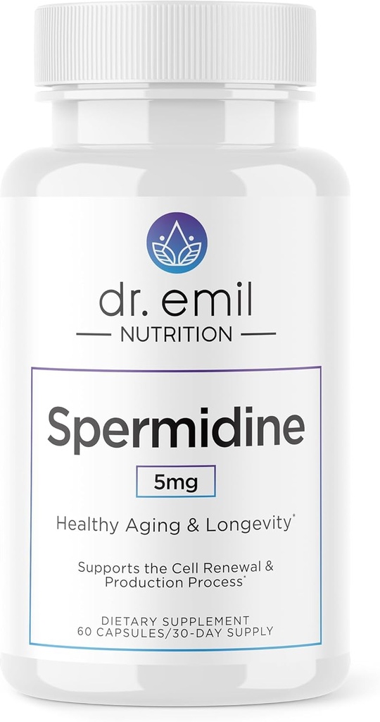 DR. EMIL NUTRITION Uomini & donne Spermidina 5mg Supplementi | Supplemento di invecchiamento | Spermidina pura 3HCL & Thiamin 20mg | 60 capsule | 30 giorni di alimentazione