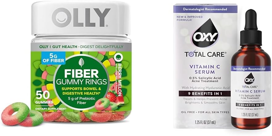 Anneaux Gommy en fibre OLLY 50ct + Oxy Total Soin Sérum hydratant Vitamine C pour support digestif, peau plus claire