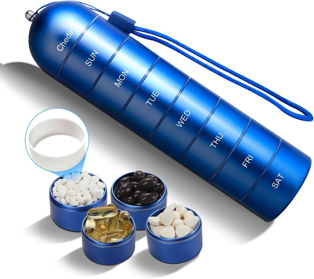 Organizzatore di pillole settimanali, 7 giorni Extra grande scatola di pillola Case, contenitore del supporto del padiglione, impermeabile e grande scomparto per il mantenimento di supplementi, vitamine, olio di pesce e medicina (blu)