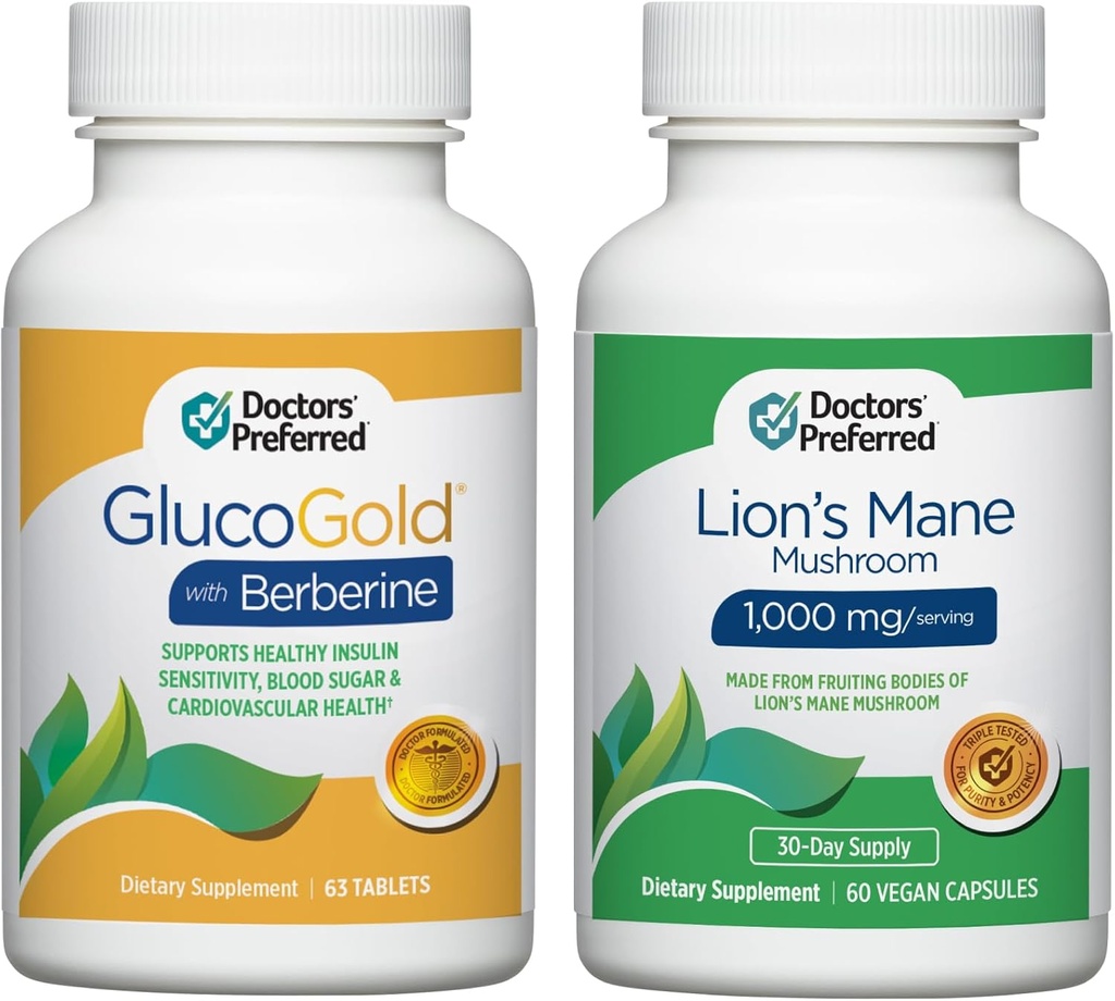 DOCTORS' PREFERRED GlucoGold with 1500mg per Day of Berberine & Lion's Mane Mushroom Supplement