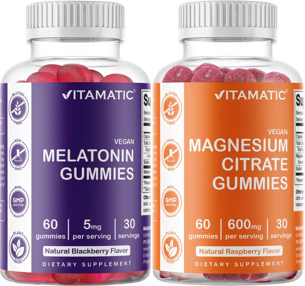 Vitamatic Magnesio Gummies & Melatonin Gummies Combo - 60 Conte Ogni
