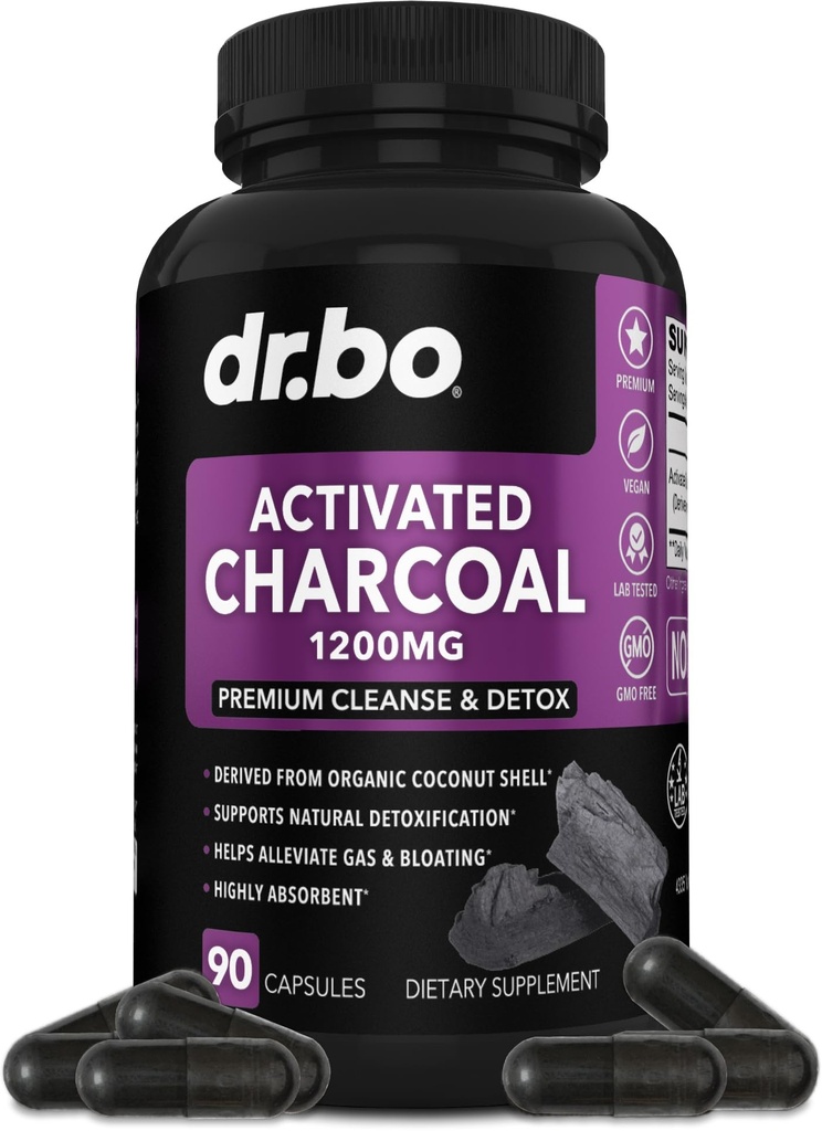 Aktivierte Charcoal Capsules Cleanse Detox - 1200mg Bio Kokosnuss Charcoal Pillen für Stomach Gas und Bloating Relief für Männer Frauen Kinder - Aktive Kapseln Pulver Binder Aktivierte Ergänzungen für Gut
