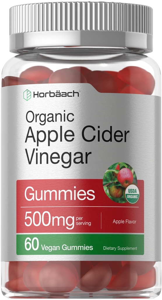 Horbäach Bio Apfel Apfel Apfelessig Gummie | 60 Gummie | Vegan, Non-GMO & Glutenfreie Ergänzung | USDA Organic ACV | Apple Flavor