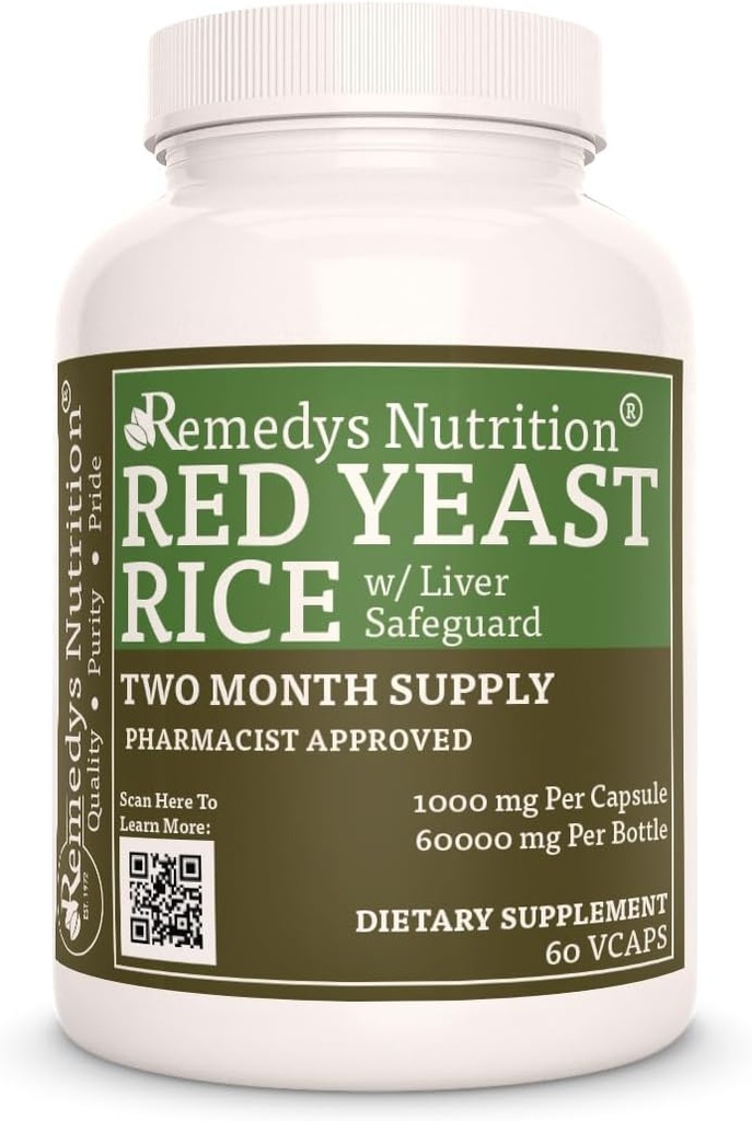 Nutrizione di Remedy Riso di lievito rosso con protezione dal fegato (Herbal Proprietary Blend) | 1.000 mg, 60 capsule vegane Integratore alimentare di erbe