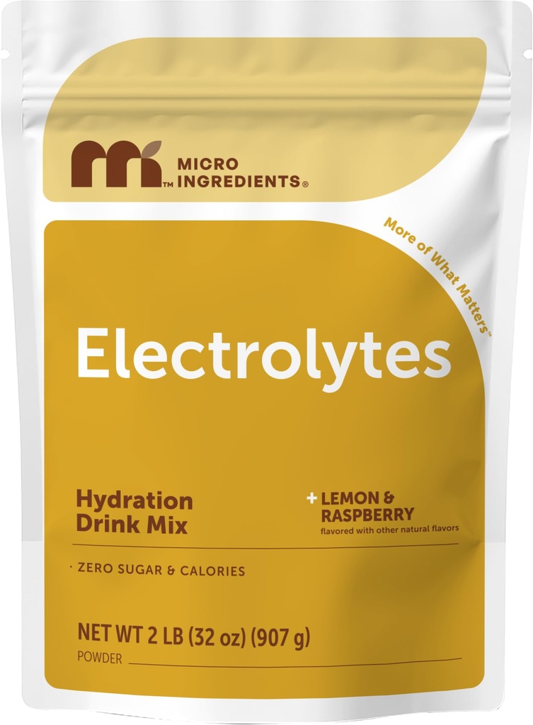 Micro ingredienti Hydration Electrolyte Powder, 2 lb (139 Serve) | Limone Raspberry Flavor | Alto Potassio (1.000mg) + Coconut Water & Real Lemon Juice | No Sugar, Keto Friendly | Non OGM