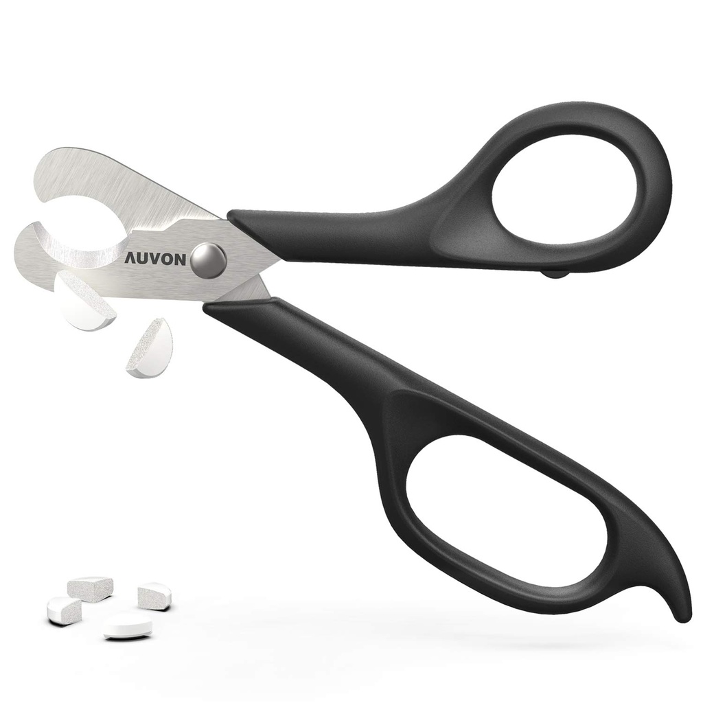 AUVON Scissors-Shaped Pill Cutter, Sharp Blade Pill Splitter for Easily Dividing Most 5-15mm Vitamins, Tablets and Medications in Half