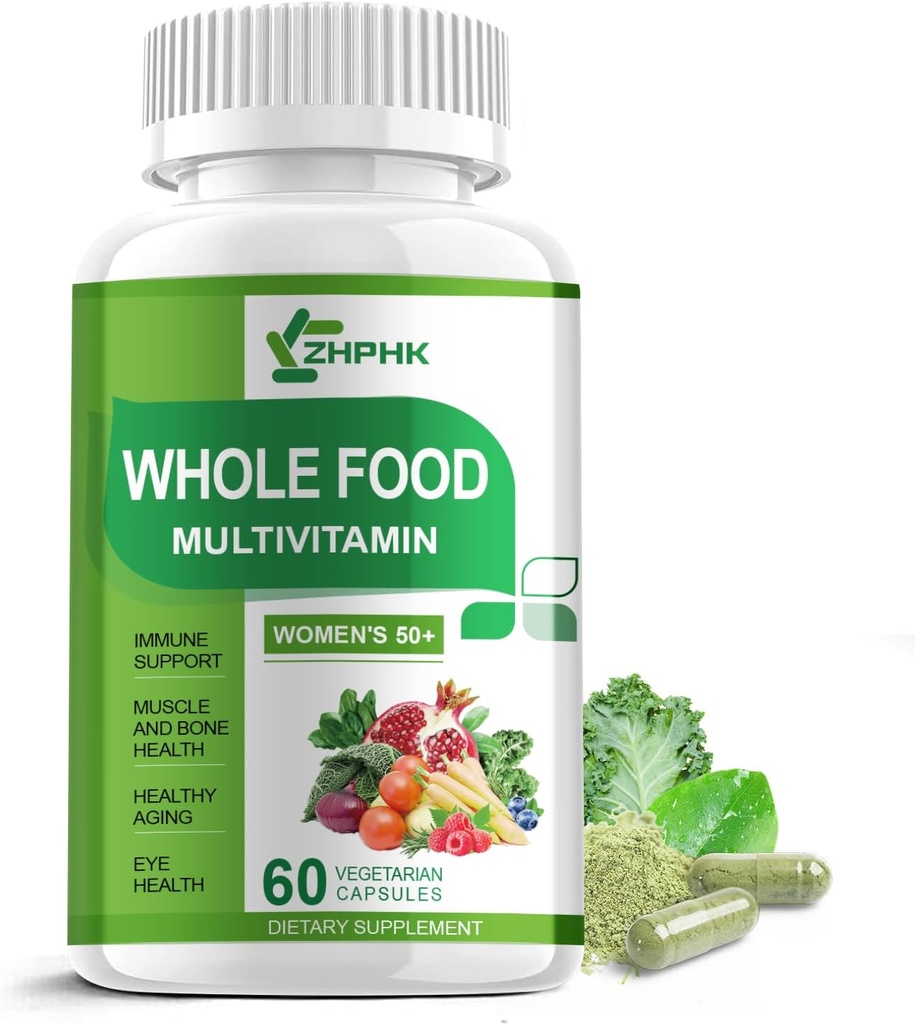 Multivitamine pour les femmes de 50 ans et plus, aliments entiers Multivitamines Minéraux Extraits organiques Multivitamine pour les femmes de 50 ans et plus pour le soutien énergétique, cheveux nourish, peau, ongles santé, 60 capsules