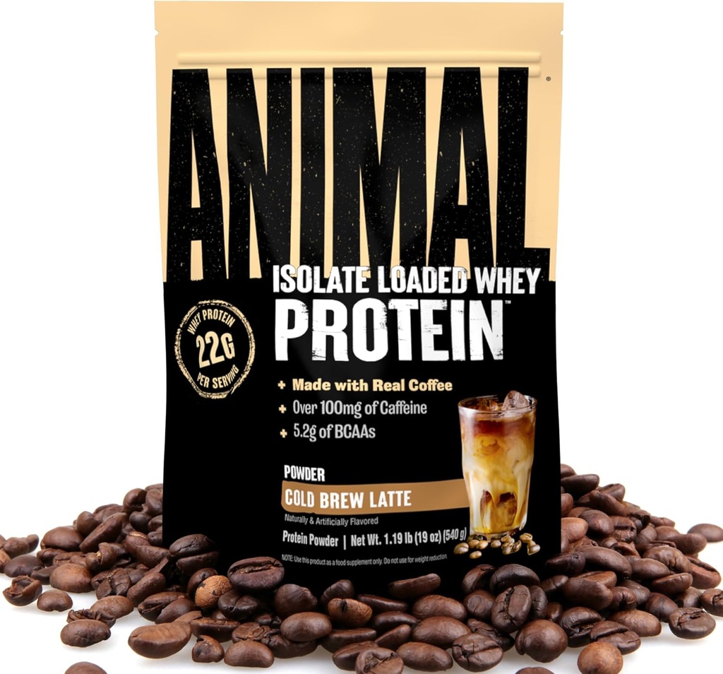 Poudre de café aux protéines de lactosérum, chargée de 22g de protéines, de 100mg de caféine et de BCAA pour la récupération des muscles avant et après l'entraînement avec des enzymes digestives pour les hommes et les femmes, latte de la truie froide, 1 lb