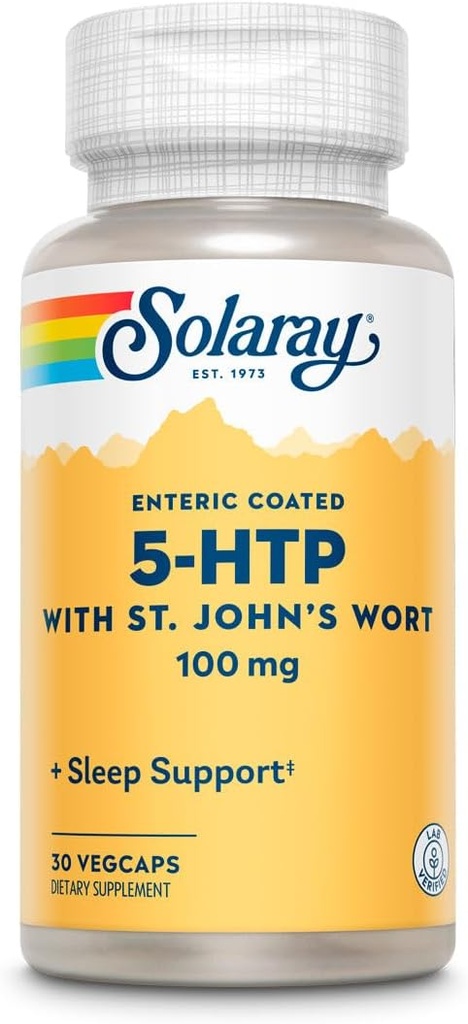 SOLARAY 5-HTP Plus St John's Wort - 30 Enteric-Coated Capsules - 100 mg - 30 Portionen