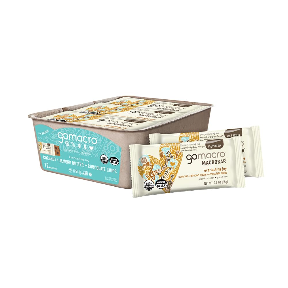 GoMacro MacroBar Organic Vegan Protein Bars - Coconut + burro di mandorle + chip di cioccolato (2.3 barre di oncia, 12 conte)