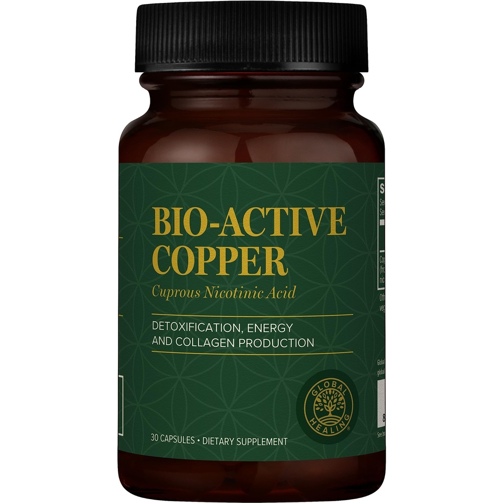 Global Healing Bio-Active Kupferergänzung Cu1 - Cuprous Nicotinic Acid Hilft Detox Body von innen - Unterstützt Immunsystem & Red Blood Cell - Niacin Vitamin B3 Chelat Kupfer - 30 Kapseln