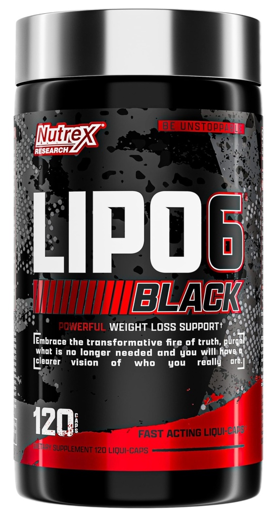 Nutrex Lipo-6 Black Max Strength Fat Burner - Une énergie agissante rapide, pilules de perte de poids – Suppresseur d'appétit, Booster de métabolisme - 120 capsules