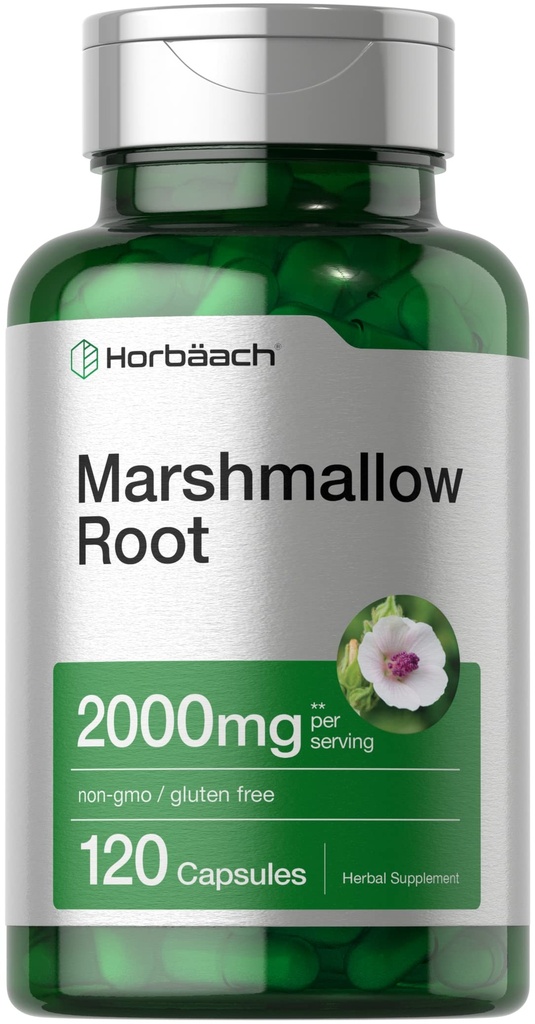 Horbäach Marshmallow Root Capsules | 2000mg | 120 Count | Non-GMO & Gluten Free | Traditionelle Kräuterextrakt