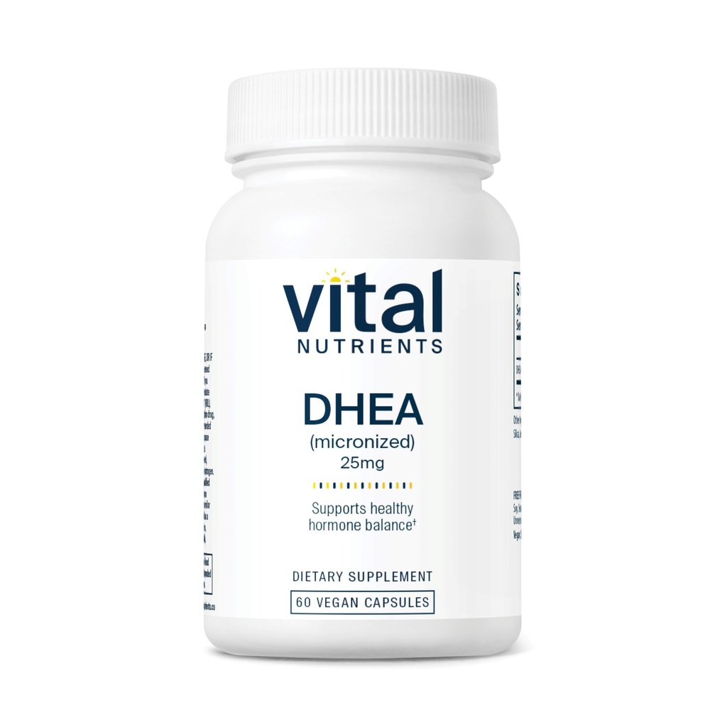 Vital Nährstoffe DHEA 25mg | Vegan Micronized DHEA Ergänzung für Frauen & Männer | Unterstützt Hormon Balance | Unterstützt gesunde Stoffwechsel von Zucker & Minerals | Gluten, Dairy, Soy Free | 60 Kapseln