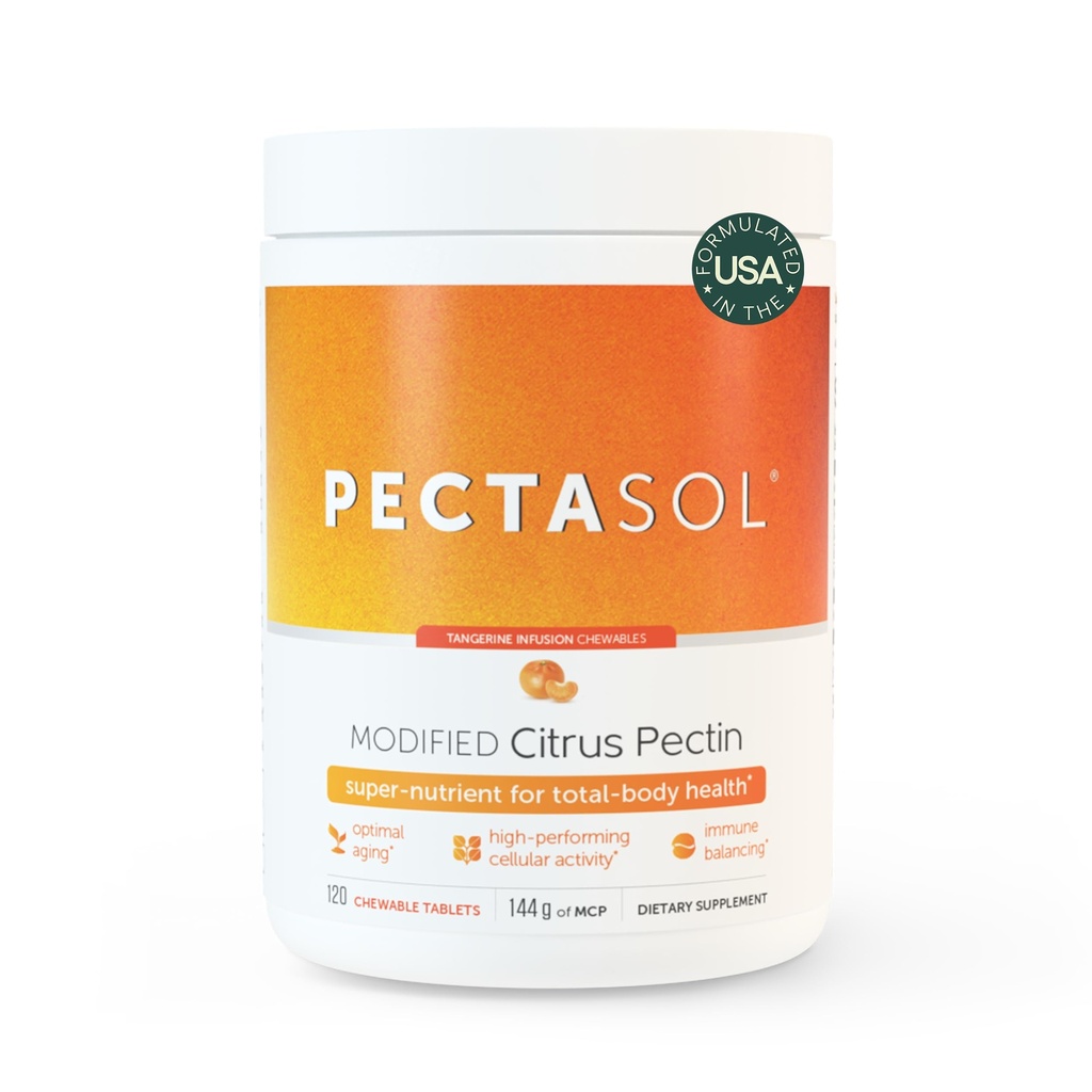 EcoNugenics PectaSol Modified Citrus Pectin – 120 Tangerine Chewable Tablets – Total-Body Health Supplement to Support Heart, Immune System, Inflammation Response + Maintain Healthy Galectin-3 Levels