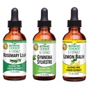 Botanische Wahl Lemon Balm, Rosemary Leaf, & Gymnema Sylvestre Extrakte Bundle – Tägliche Gesamt-Wellness-Kit für Balanced Sleep, Immunsystem Boost, bessere Fokus, & Verbessertes Wohlbefinden (1 fl. Oz. Jeder)