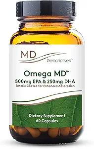 MD Prescriptives Omega MD Supplément - 500 EPA et 250 DHA Omega 3 Huile de poisson - soutient la santé cérébrale et les articulations* - Pas d'odeur de poisson - 60 Softgels