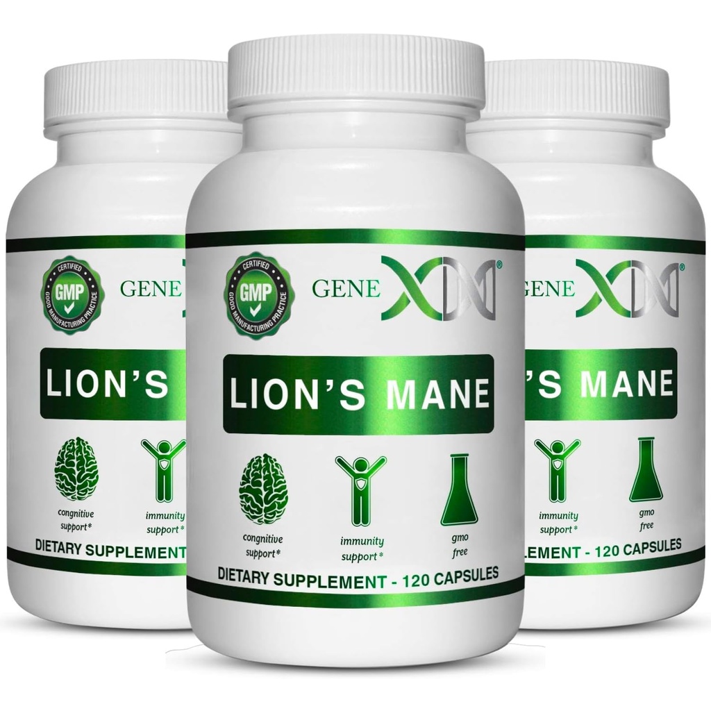 Genex Formeln Lions Mane Supplement mit 100% Lions Mane Extract (3 Pack) - Nootropics Brain Support Supplement für Brain Boost, Focus, Mental Clarity, Natural Energy, 1000mg/serving - (360 Kapseln)