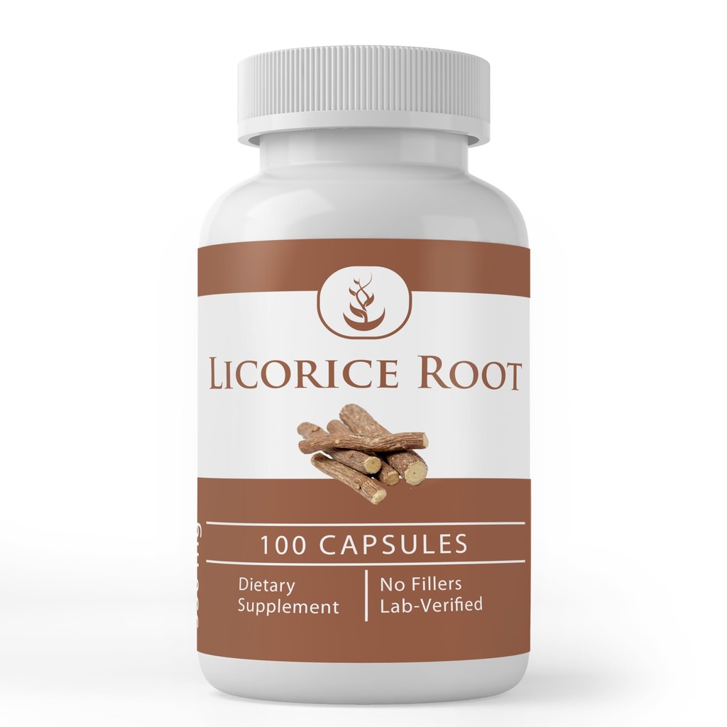 Ingrédients originaux purs Extrait de racine de réglisse (100 Capsules) Toujours pur, sans additifs ou remplisseurs, laboratoire vérifié