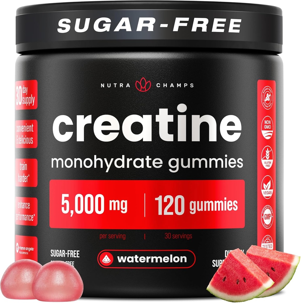 NutraChamps 120 Creatine Gummis für Herren & Frauen - 5g Zucker Free Chewable Creatine Monohydrate Gummis - Unterstützt Proteinsynthese, Muskel Erholung & Workout Performance
