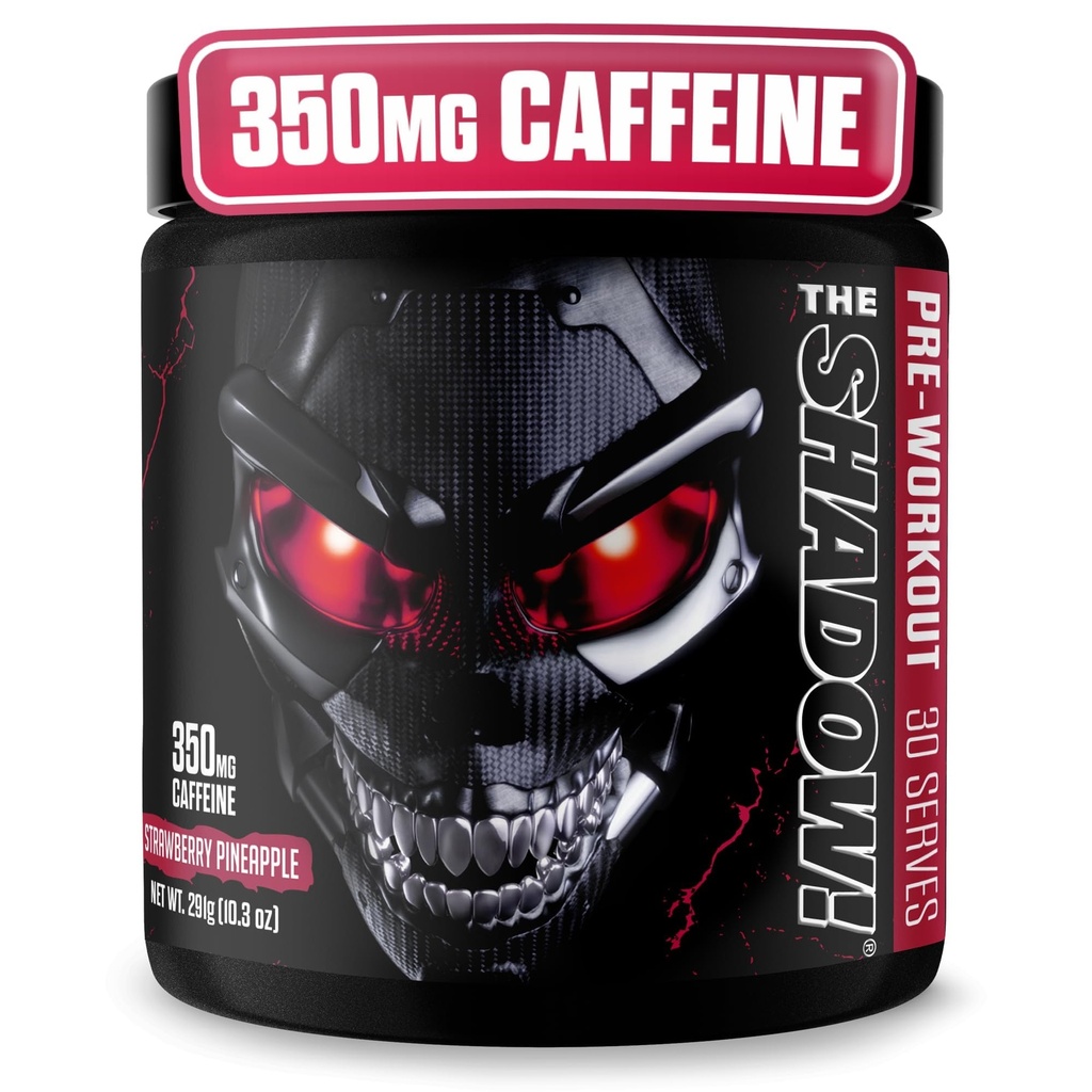 JNX SPORTS The Shadow! 350mg de pré-entraînement de cœur dur caféine - Ananas fraise 30 portions d'énergie électrique, de concentration mentale et de force surhumaine pour les hommes et les femmes