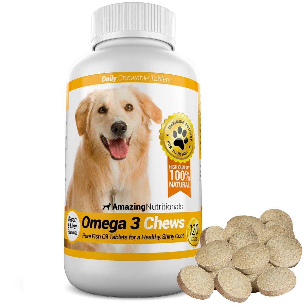 Erstaunlich Omega 3 für Hunde - Omega 3 Fischöl für Hunde Supplement für juckende Haut Relief für trockene Haut und Hot Spots und Shedding Mantel mit EPA und DHA Fettsäuren - 120 Bacon Flavor Chews
