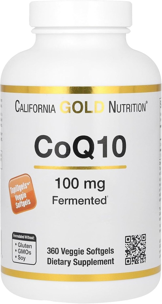 California Gold Nutrition CoQ10 100 mg, Coenzyme Q10 Ubiquinone USP, soutient la fonction mitochondriale, 360 Veggie Softgels