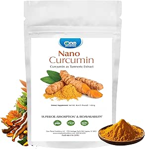 One Planet Nutrition Nano Curcumin Powder 8 oz (227 Serve), Pure Turmeric Extract, Nano per alto assorbimento, Supporti vitalità complessiva, Non OGM, Vegan, Senza glutine