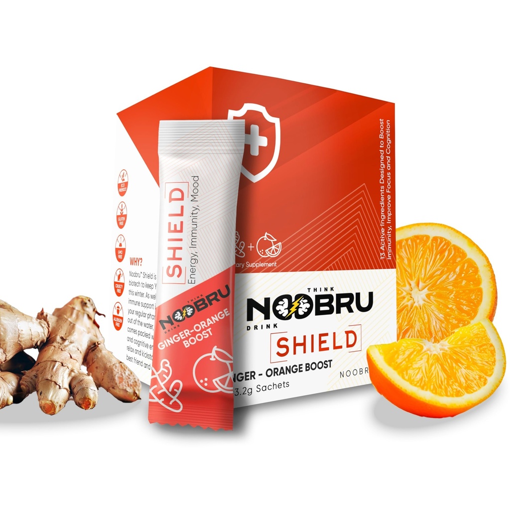 Noobru Shield mit Vitamin C Pulver und Ginger - Immunsystem Booster für perfekte Gesundheit - Vitamine Mischung für Ihren Körper - Nootropic Nahrungsergänzungsmittel für Sharp Konzentration und schnellen Geist