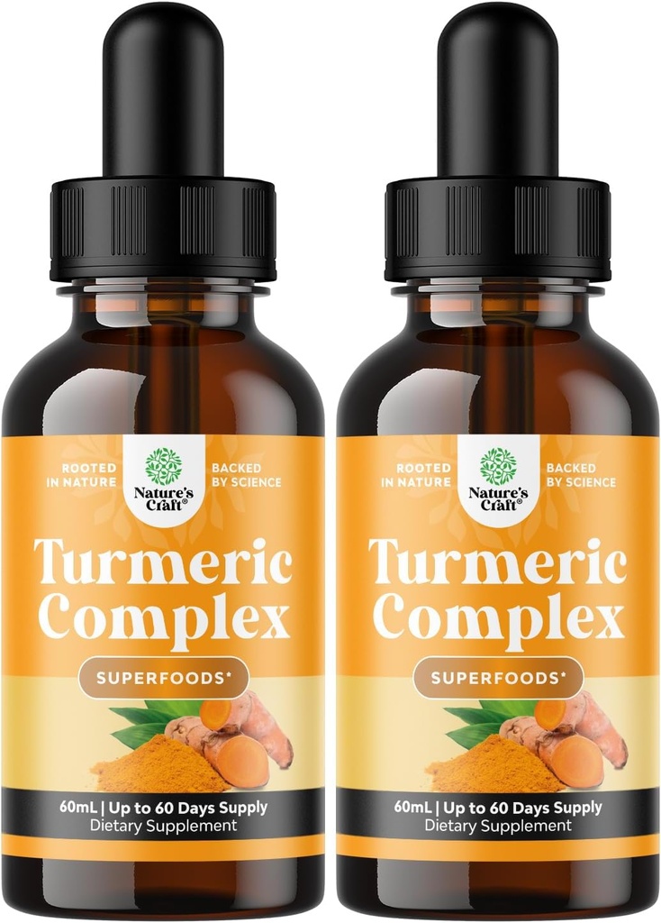 Gouttes de liquide curcuma organique pour adultes - Curcumine curcuma liquide avec cannelle de poivre noir et gingembre pour articulations Immunité de digestion et supplément plus organique concentré (2oz) (2)