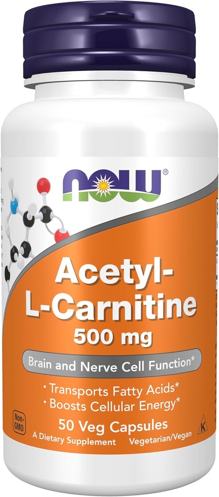 MAINTENANT compléments alimentaires, acétyl-L carnitine 500 mg, acide aminé, fonction du cerveau et des cellules nerveuses*, 50 gélules