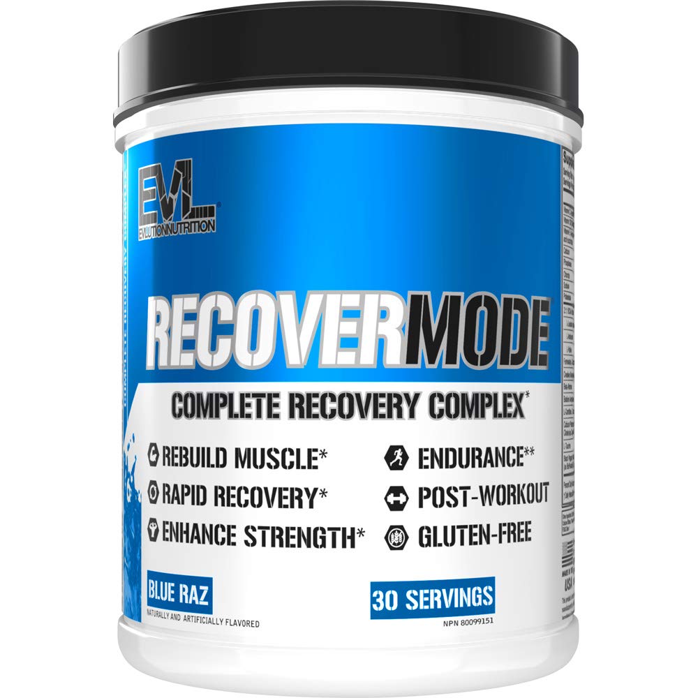 Evlution Nutrition Recover Mode- Complete Post Workout mit BCAAs, Immunitätsunterstützung, Vitamin C, D & E, Elektrolyte, Hydration, Kreatin, Glutamin, Beta-Alanin, L-Carnitin, 30 Serve, Blue Raz