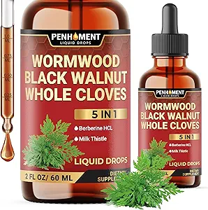 5in1 Gocce liquide di Wormwood - Estratto di chiodi di noce nero, Berberina, Cardo di latte - 2 Fl oz - 60 giorni di alimentazione