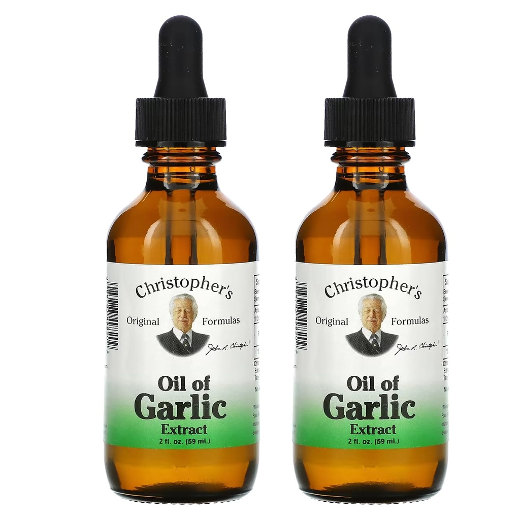 Formules originales de Christopher Huile d'extrait d'ail 2 onces - Paquet de 2 - Supplément à base de plantes premium - Huile d'ail liquide à pression froide et pure