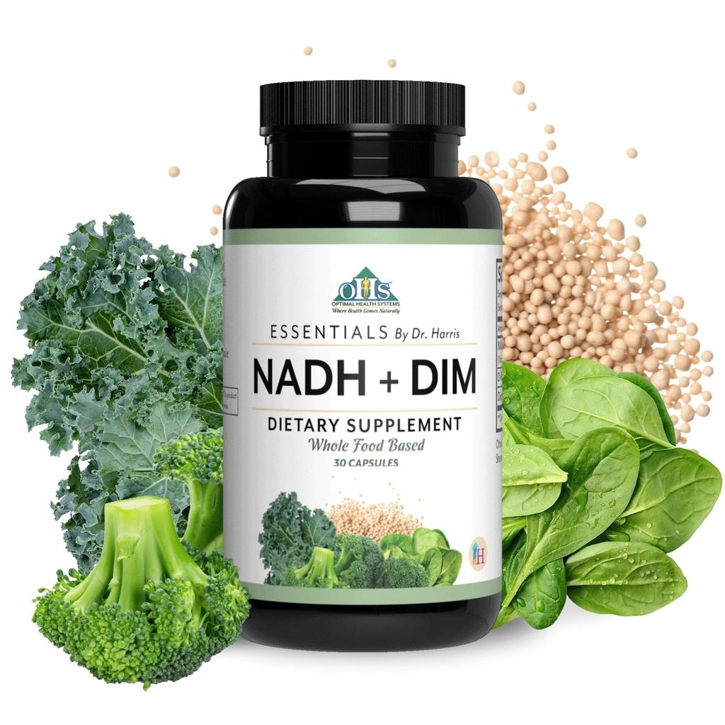 Optimale Gesundheitssysteme NADH + DIM | Dr. Harris Essentials | Energy + Neurotransmitter Support | Plant-Based | Mental Clarity, Concentration, & Memory Supplement | 30 Kapseln